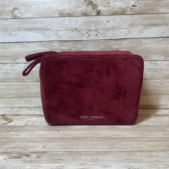 Dolce Gabbana Bag Cosmetic Makeup Velour Pink Zippered Gold Tone Hardware - Picture 1 of 11